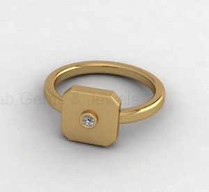 14K Gold Filled 925 Silver 10mm Octagon <b>Cushion</b> Signet <b>Ring</b> with CZ Diamond Custom Engravable Geometric Fine Jewelry For Women - Product Image 4