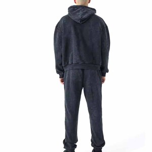 High Quality Winter Solid Cotton Oversized Distressed Embroidery Long Unisex Acid Wash Tracksuit Available For Online Sale - Product Image 3