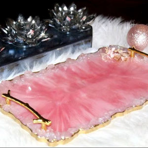 Bandeja de Servicio Multifuncional con Diseño Floral Art Deco de Resina de Cristal Rosa - Product Image 1