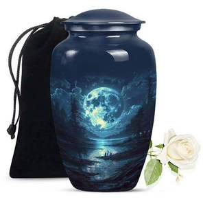Urna de Metal para Adultos, Urnas de Aluminio para Cremación, Urna Funeraria de Metal con Diseño de Paisaje Lunar Negro, Personalizada, Venta al Por Mayor - Product Image 1