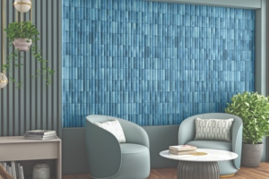 Carreaux muraux en céramique de qualité supérieure Kitkat Ink Blue |   Design élégant texturé à côtes |   Finition brillante |   100×300 mm - Product Image 5