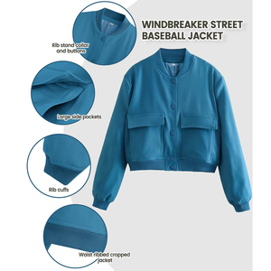 Custom <b>Women</b> <b>Bomber</b> <b>Jacket</b> <b>Lightweight</b> Casual Streetwear Zip Up Varsity Style Windproof Fashion Outerwear Unbranded OEM ODM - Product Image 2