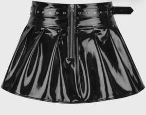 Mini-jupe plissée noire en PVC à motif cuir pour femme, taille haute, fermeture éclair avant, design sans couture, gaine amincissante, usage quotidien - Product Image 1