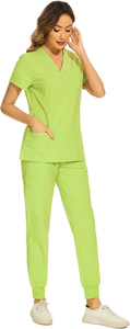 Ensembles d'uniformes médicaux pour femmes, pantalons de jogging et blouses à manches courtes, extensibles et ajustés, pour hôpitaux et infirmières, vente en gros - Product Image 3