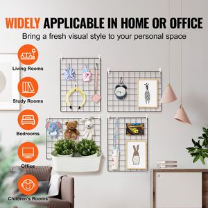 4-Packs Modern Design PC <b>Metal</b> <b>Grid</b> Wall Panels Wire Photo Picture Display Wall Storage Organizer for Home Office - Product Image 6