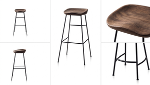 Taburete de Bar de Madera Maciza Brusta con Estructura Metálica, Estilo Industrial, Ecológico, Duradero, Acabado Natural para Cafetería, Bar, Restaurante - Product Image 6