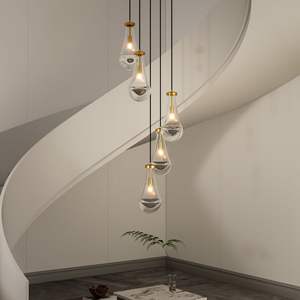 <b>5</b>-<b>Light</b> Gold-Iron Adjustable Pendant <b>Light</b> High Ceiling <b>Chandeliers</b> Model D0100XFARIV for Living Room Foyer Stairwell E12 Bulb - Product Image 1