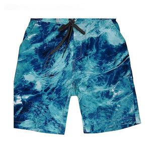 Men's Blue Ocean Print Quick Dry Board Shorts Mid Waist Drawstring Swim Trunks with Pockets Woven Polyester Beach Shorts - Product Image 1