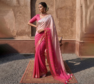 Party Wear Saree rouge pour dames avec gros travaux de point de chaîne - Product Image 1