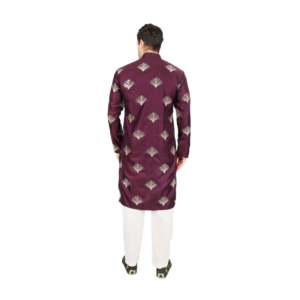 <b>Groom</b> Wear Designer Kurta <b>Set</b> <b>for</b> <b>Men</b>-Purple Semi Silk Satin with Embroidery Metallic Fan Motifs & Sequin Embellishments - Product Image 4