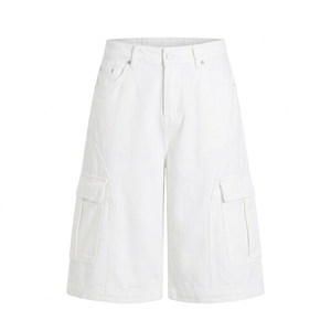 Shorts Cargo Longs en Jean pour Homme, Coupe Ample, Jambe Large, 100% Coton, Respirant, Anti-Plis, Motif à Carreaux, Idéal Été - Product Image 5
