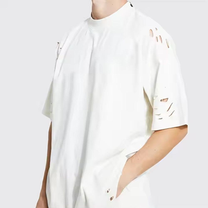 <b>Men's</b> White Oversized Short Sleeve T-Shirt O-Neck Street Style Cotton Jersey Blank Design Drop shoulder fashion wear - Product Image 6