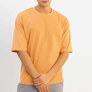 T-shirt homme coupe ample couleur unie en coton épais, col rond côtelé, épaules tombantes, style streetwear oversize - Product Image 5