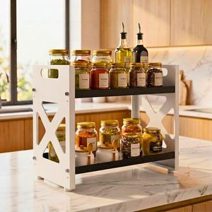 Estante de Especias Blanco de 2 Niveles, Organizador de Almacenamiento de Cocina - Product Image 1