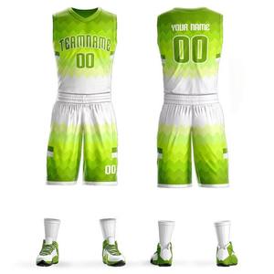 Ensemble uniforme de basket-ball vert dégradé pour hommes, maillot sans manches à col en v, short, kit respirant par sublimation - Product Image 1