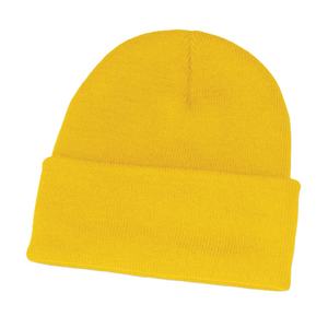 Yellow Knitted <b>Beanie</b> <b>Hat</b> Solid Color Unisex Adult Winter Cap Casual Style Daily 100% Acrylic Cuffed Design Embroidery - Product Image 1