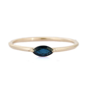 14K White Gold Blue Sapphire Solitaire Dainty Ring for Women - Product Image 1