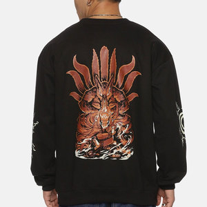Sudadera Negra para Hombre con Estampado de Anime, Cuello Redondo, Oversize, Manga Regular, Tejido de Algodón, Diseño Casual con Logotipo Frontal - Product Image 3