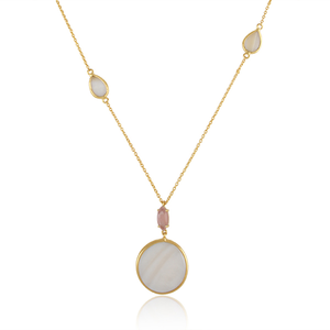 Nuevo Collar de Cadena con Diseño Elegante, Chapado en Oro de 18K, Plata de Ley 925, con Madreperla y Calcedonia Rosa para Mujer - Product Image 2