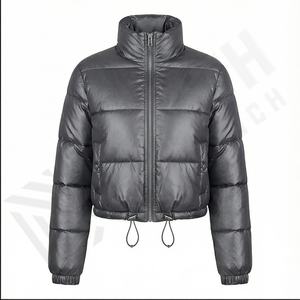 Chaqueta acolchada de invierno Unisex para mujer, tela de poliéster impermeable con revestimiento frontal, cuello redondo, estilo Moto y Biker - Product Image 2