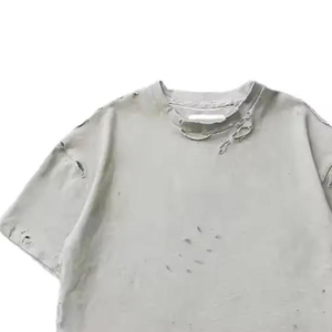 เสื้อยืดโอเวอร์ไซส์ทรงบ็อกซี่สำหรับผู้ชาย รุ่นใหม่ สีซันเฟด สโตนวอช ย้อมสีแบบแอซิดวินเทจ สไตล์เรโทร แต่งดีเทลขาดๆ แบบมินเนอรัล - Product Image 2