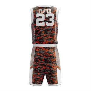 Custom Basketball Uniform Men <b>Camouflage</b> Print Jersey Shorts Set Number 23 Sublimation Quick Dry Sporty Style V Neck Summer Wear - Product Image 5