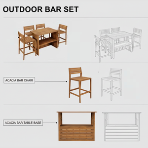 Table de bar d'extérieur haute en bois d'acacia massif, comptoir de bar de patio avec finition huilée - Product Image 6