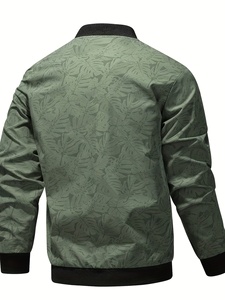 Blouson bomber pour homme à imprimé feuilles vertes, col montant, fermeture éclair, décontracté, léger, vêtement d'extérieur pour l'automne - Product Image 2