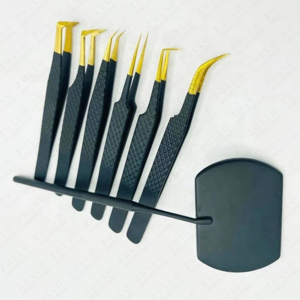 Juego de 7 Pinzas para Pestañas Negras y Doradas y Espejo para Pestañas, Herramientas de Precisión con Punta de Fibra de Acero Inoxidable, Kit de Marca Privada OEM - Product Image 4