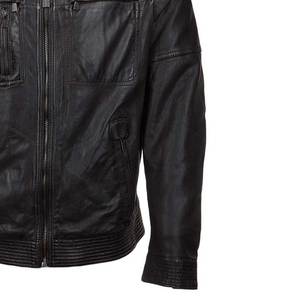 <b>Men's</b> Fashion Genuine Sheepskin Leather <b>Jacket</b> with Stand Collar and Front Logo Dark Brown <b>Fur</b> <b>Lined</b> Winter Christmas Gift - Product Image 6