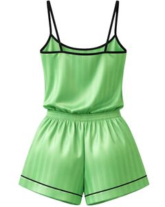 Customized Green Satin Women Pajama Set Silk Sleepwear <b>Spaghetti</b> <b>Strap</b> Cami And Shorts Soft Luxury Nightwear Summer Lounge Set - Product Image 2