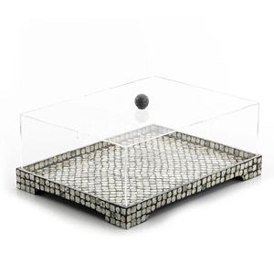 Professional merchant mother of pearl <b>cake</b> <b>stand</b>, light rectangular shell craft tray with dustproof <b>cover</b>, elegant service - Product Image 4
