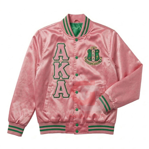 Lettres grecques Alpha pour femmes |   Kapa |   Veste d'hiver en satin rose Alpha Sorority, coupe-vent, veste bomber AKA Sorority, vestes courtes - Product Image 1