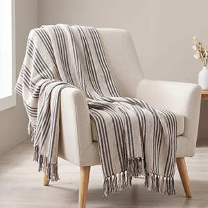 Plaid Bohème en Coton Rayé à Franges 130x170 cm, Couverture Décontractée Tissée pour Canapé, Plaid Texturé pour Salon, Vente en Gros B2B - Product Image 3