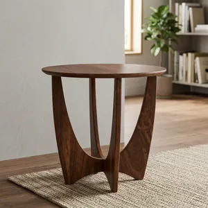 Table d'appoint ronde en bois moderne, design minimaliste, durable, fabriquée à la main, meubles de salon, meubles de maison - Product Image 5
