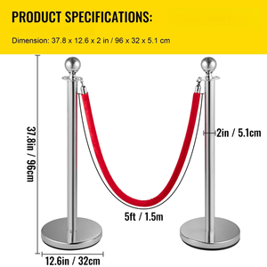 4pcs 5ft Red Velvet Stanchions Party Supplies Crowd Control Barriers Velvet Ropes and Poles - Product Image 3