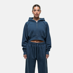 Sudadera con capucha para mujer, estilo crop top, lisa, con cremallera, a la moda, para gimnasio, precio al por mayor, OEM. - Product Image 1