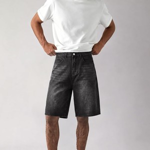 Shorts en jean pour homme de haute qualité, coupe droite, taille haute, délavé foncé, décontracté, en coton respirant, tissé, pour l'été, OEM - Product Image 6