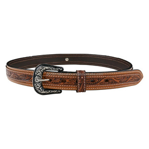 Ceinture en cuir de style western pour homme, avec boucle en alliage, motif floral en relief, décontractée, style jean de cowboy - Product Image 4