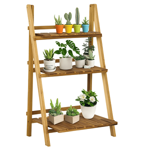 Support à plantes pliable en bois à 3 niveaux de 24 po x 15 po, étagère de rangement intérieure et extérieure pour balcon, jardin, terrasse - Product Image 1