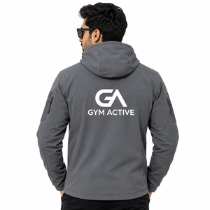 GYM ACTIVE Men's Hooded Canvas <b>Jacket</b> Waterproof Windproof Outdoor <b>Zipper</b> Front <b>Pocket</b> Stand Collar Silk Screen Printed Casual - Product Image 5
