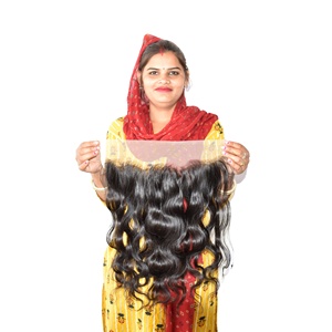 100% วิกผมคนอินเดียดิบ13*4สำหรับต่อผมมนุษย์ผมหยิกเป็นลอนไม่มีกระบวนการทางเคมี - Product Image 1