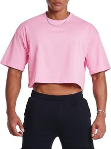 Camiseta Corta Oversize para Hombre, Color Rosa, Manga Corta, Cuello Redondo, Color Sólido, Estilo Casual, Tejido Jersey - Product Image 2