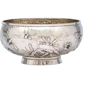 Cuenco para servir de ramadán de acero inoxidable de metal con acabado plateado con estampado de flores para restaurante y bar de hotel - Product Image 1