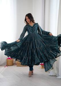 Anarkali <b>Kurta</b> Set with Dupatta | Pleated Flared Ethnic Wear Suit for <b>Women</b> | Festive Party & Wedding Outfit - Product Image 6