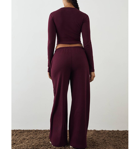 Pantalones de chándal personalizados para mujer con doble cintura, OEM/ODM, casuales, con cordón, cintura elástica, de lona, de pierna ancha, estilo jogger, de talla grande - Product Image 3