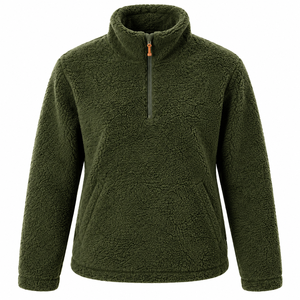 Veste polaire à col zippé en sherpa noir et marron pour femme, pull à manches longues, vêtement d'extérieur softshell 140g pour l'automne et l'hiver - Product Image 2