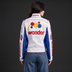Veste en cuir de course blanche et bleue personnalisée pour hommes et femmes, style NASCAR, veste de motard, OEM, étiquette privée - Product Image 5