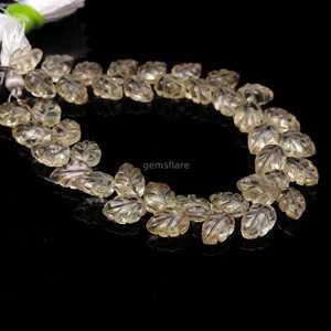 Cuentas de cuarzo limón natural talladas en forma de hoja de 10-11 mm, cuentas de piedras preciosas de cuarzo limón talladas a mano en forma de hoja, cuentas sueltas para la fabricación de joyería. - Product Image 1