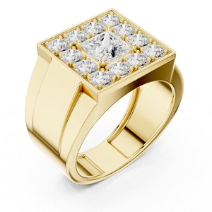 Anillo de Oro Amarillo de 10K con Diamante Cultivado en Laboratorio, Anillo de Prestigio con Diamantes en Racimo Cuadrado, Anillo de Diamantes con Forma de Corona, Anillo de Diamantes con Halo Imperial - Product Image 3